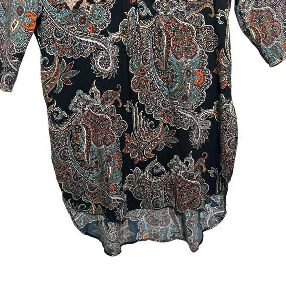 Anthropologie Fig & Flower Top Womens Sz Medium Black Artsy Boho Tunic Floral - Picture 4 of 13